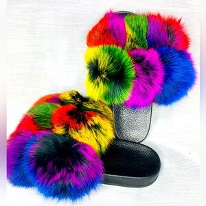 💖Multicolour Summer Fur Slides✨